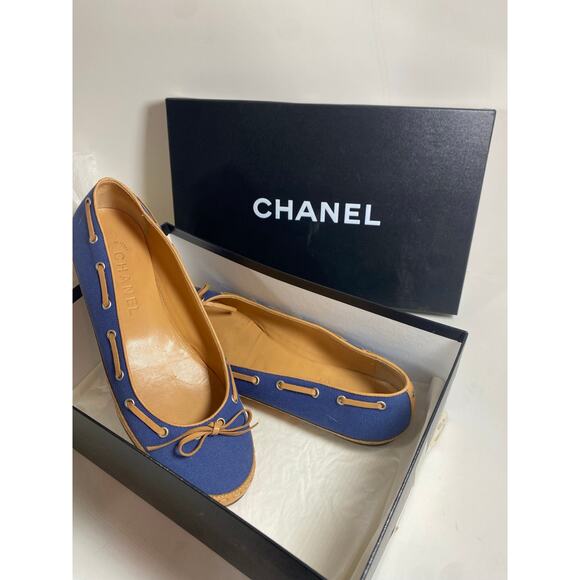 Chanel Flat Shoes Blue W8.5